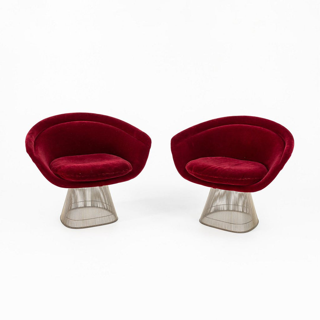 SOLD 1978 Pair of Platner Lounge Chairs, model 1715L by Warren Platner for Knoll in Red Velvet and Nickel