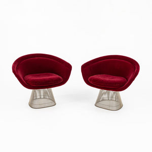 SOLD 1978 Pair of Platner Lounge Chairs, model 1715L by Warren Platner for Knoll in Red Velvet and Nickel