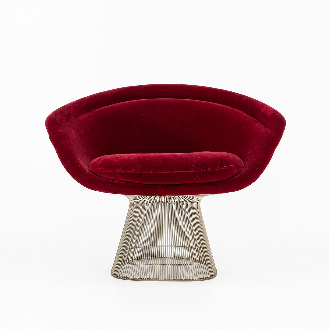 SOLD 1978 Pair of Platner Lounge Chairs, model 1715L by Warren Platner for Knoll in Red Velvet and Nickel