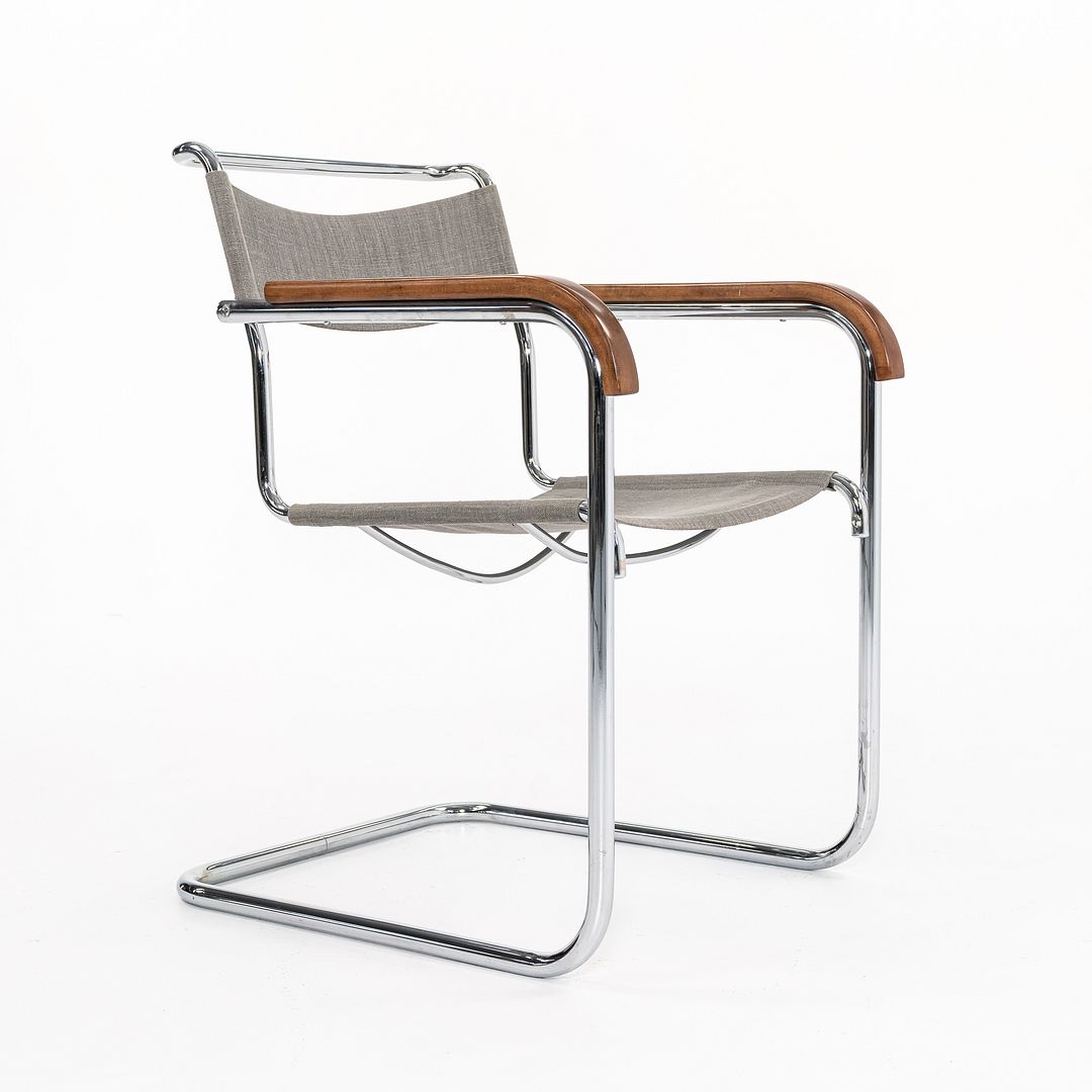 1950s B34 Arm Chair by Marcel Breuer for Thonet in Chromed Steel with Canvas Upholstery