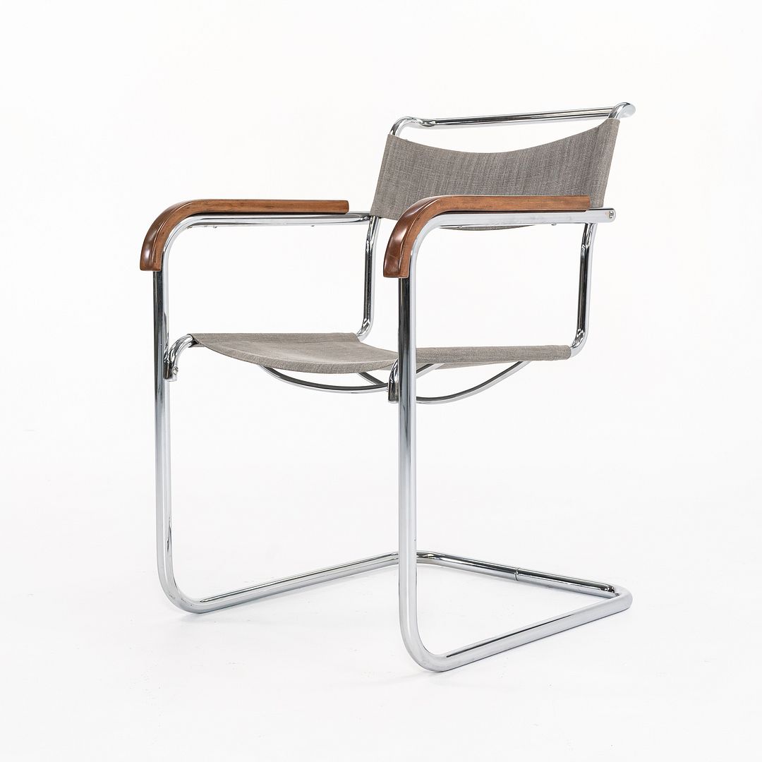 1950s B34 Arm Chair by Marcel Breuer for Thonet in Chromed Steel with Canvas Upholstery