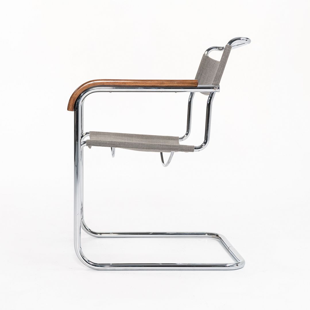 1950s B34 Arm Chair by Marcel Breuer for Thonet in Chromed Steel with Canvas Upholstery