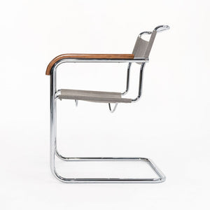 1950s B34 Arm Chair by Marcel Breuer for Thonet in Chromed Steel with Canvas Upholstery