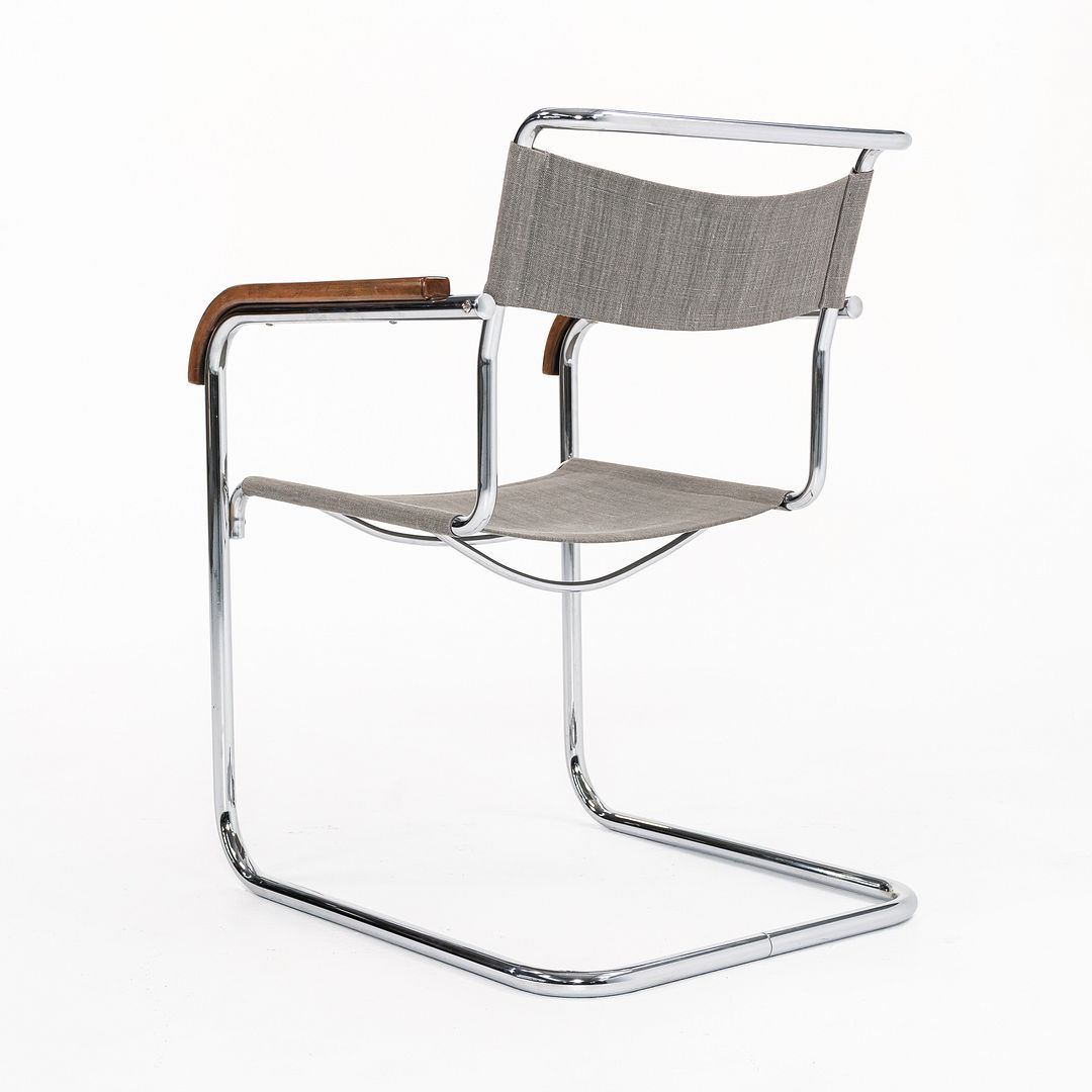 1950s B34 Arm Chair by Marcel Breuer for Thonet in Chromed Steel with Canvas Upholstery