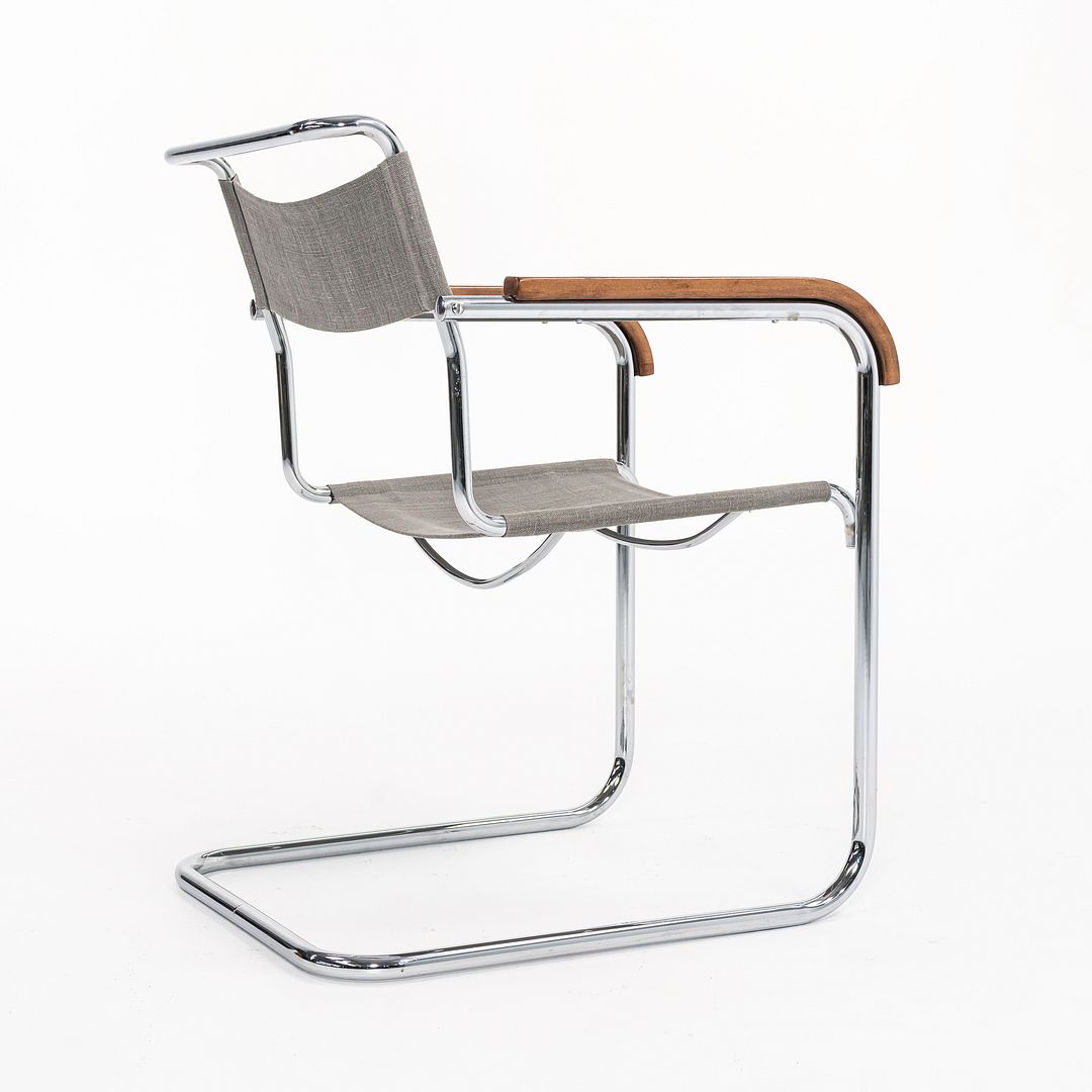 1950s B34 Arm Chair by Marcel Breuer for Thonet in Chromed Steel with Canvas Upholstery