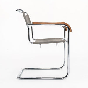 1950s B34 Arm Chair by Marcel Breuer for Thonet in Chromed Steel with Canvas Upholstery