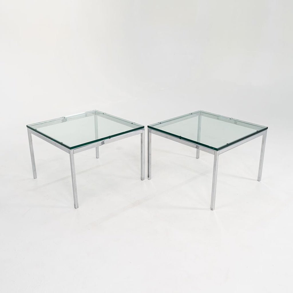 SOLD 2010s Florence Knoll Square End Table, Model 2510T by Florence Knoll in Chromed Steel and Glass 2x Available