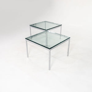 SOLD 2010s Florence Knoll Square End Table, Model 2510T by Florence Knoll in Chromed Steel and Glass 2x Available
