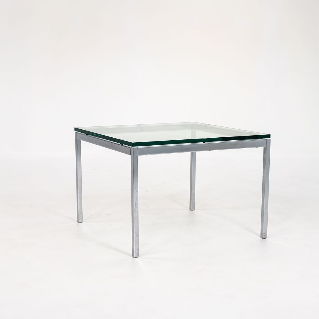 SOLD 2010s Florence Knoll Square End Table, Model 2510T by Florence Knoll in Chromed Steel and Glass 2x Available