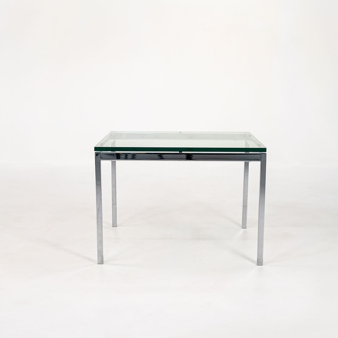 SOLD 2010s Florence Knoll Square End Table, Model 2510T by Florence Knoll in Chromed Steel and Glass 2x Available