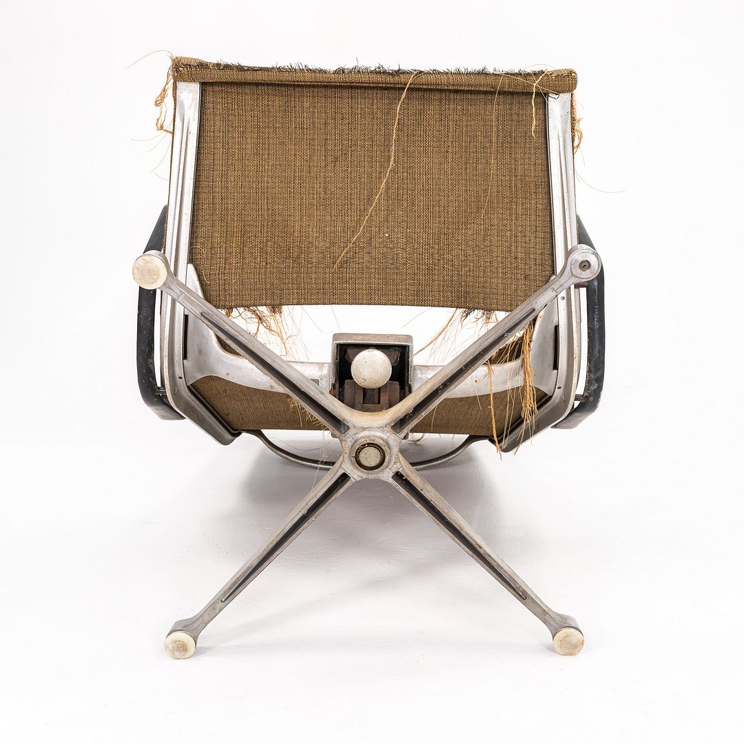 1958 Eames Aluminum Group Reclining Lounge Chair by Charles and Ray Eames for Herman Miller in Rare Saran Fabric