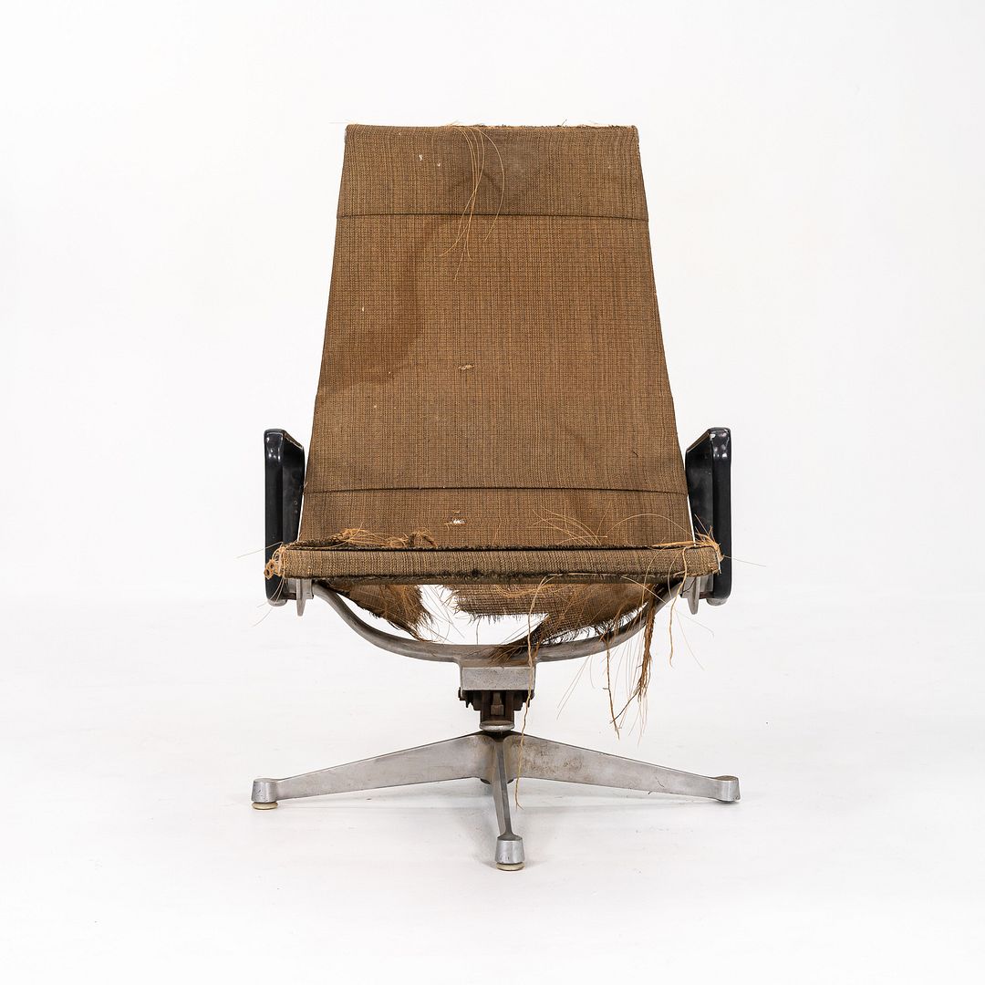 1958 Eames Aluminum Group Reclining Lounge Chair by Charles and Ray Eames for Herman Miller in Rare Saran Fabric