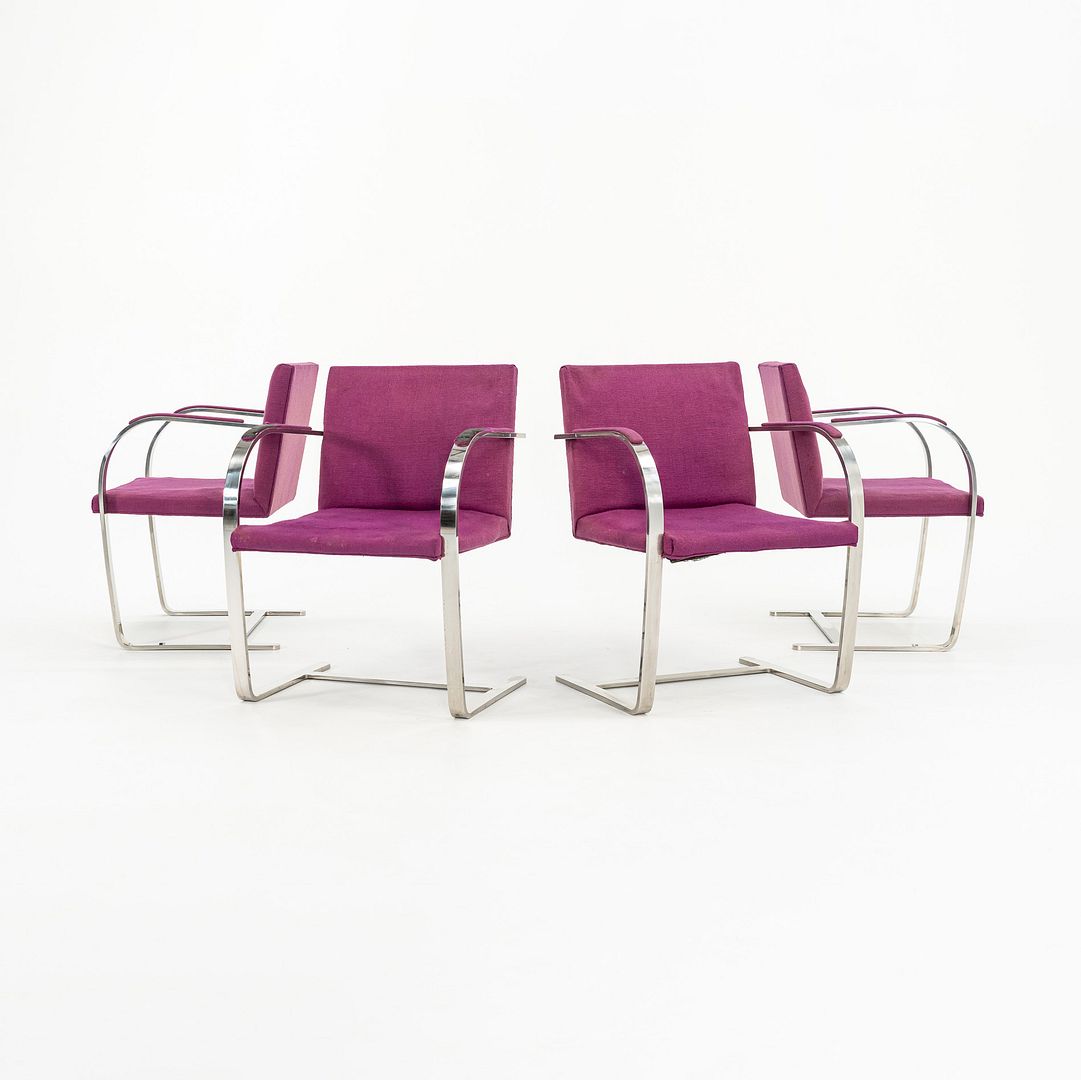 1960s Set of Four Stainless Steel Flat Bar Brno Armchairs, Model MR50, by Mies van der Rohe and Lily Reich