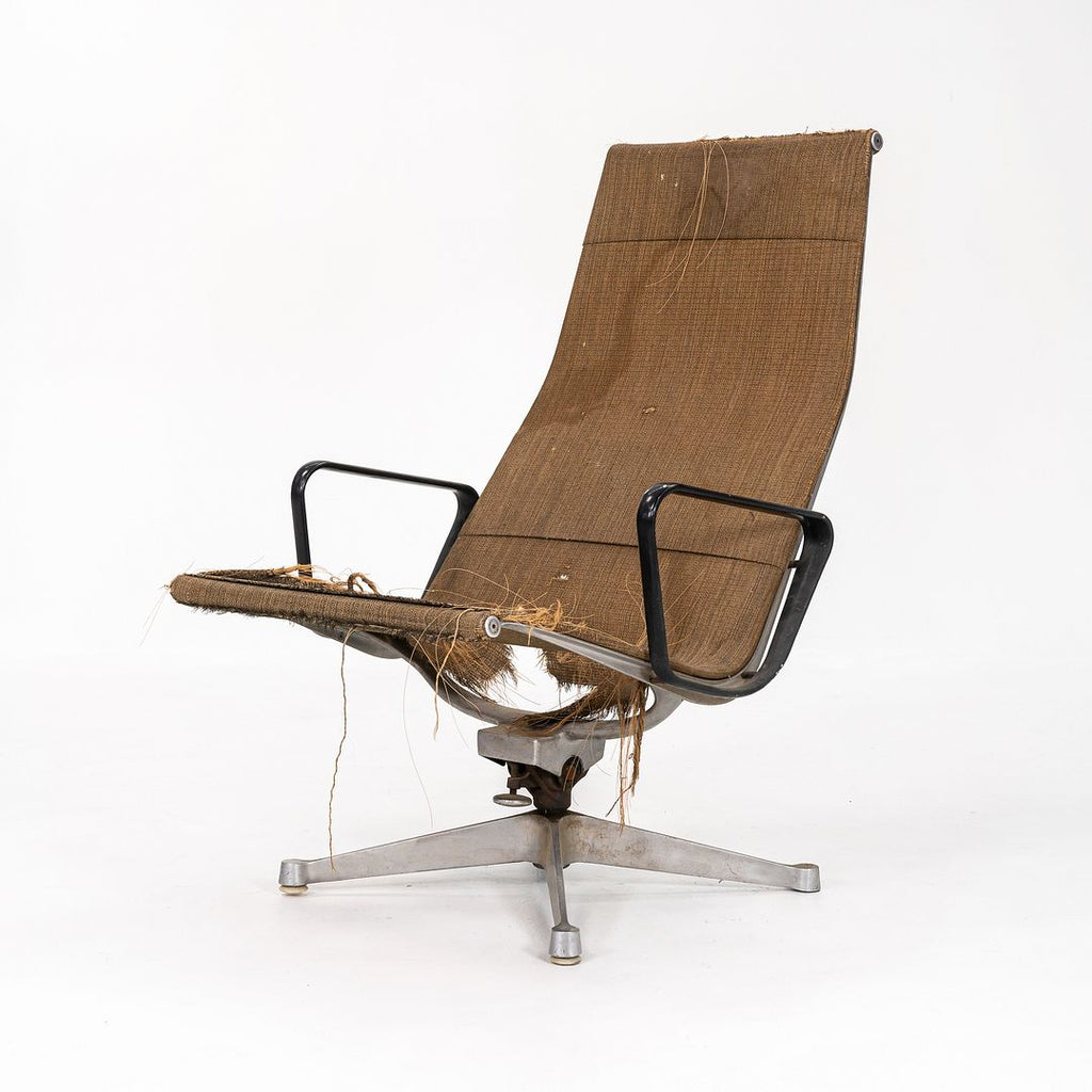 1958 Eames Aluminum Group Reclining Lounge Chair by Charles and Ray Eames for Herman Miller in Rare Saran Fabric
