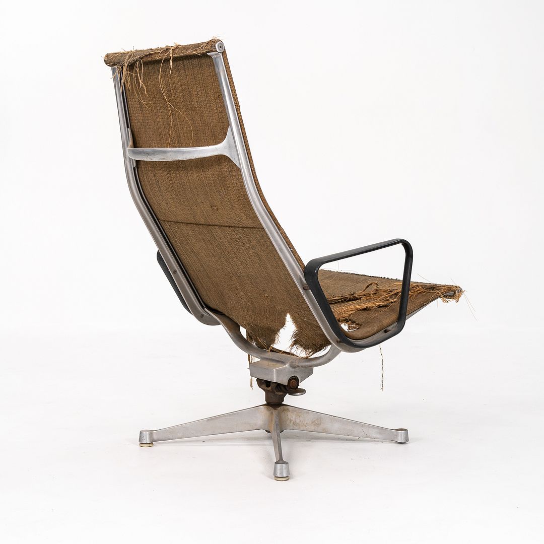1958 Eames Aluminum Group Reclining Lounge Chair by Charles and Ray Eames for Herman Miller in Rare Saran Fabric