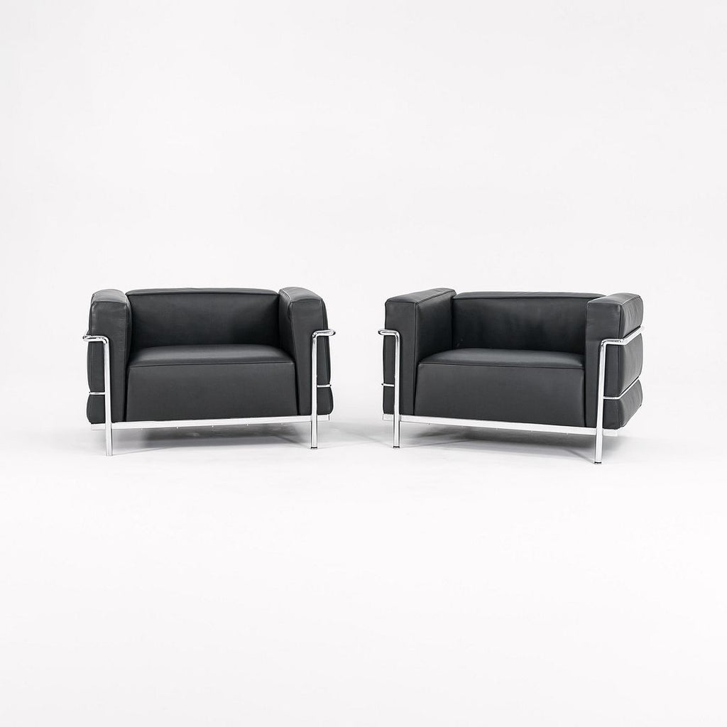 SOLD 2006 LC3 Grand Modele Armchair by Le Corbusier, Charlotte Perriand, Pierre Jeanneret for Cassina in Black Leather and Chrome 2x Available