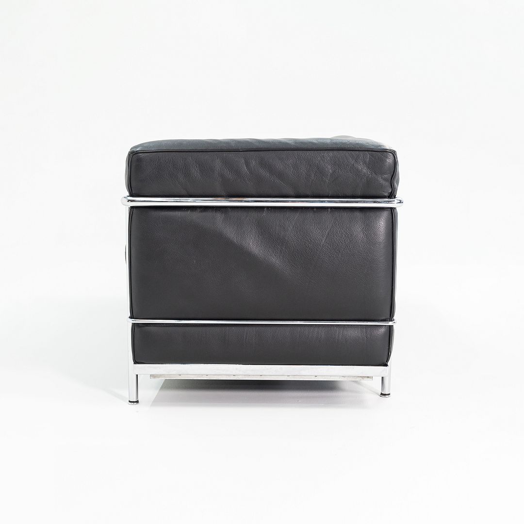 2008 LC2 Petite Modele Three Seat Sofa by Le Corbusier, Pierre Jeanneret, and Charlotte Perriand for Cassina in Black Leather