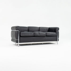 2008 LC2 Petite Modele Three Seat Sofa by Le Corbusier, Pierre Jeanneret, and Charlotte Perriand for Cassina in Black Leather