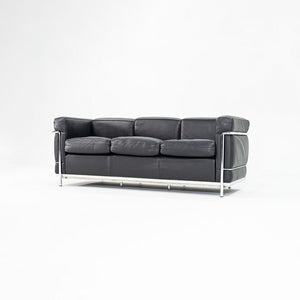 2008 LC2 Petite Modele Three Seat Sofa by Le Corbusier, Pierre Jeanneret, and Charlotte Perriand for Cassina in Black Leather