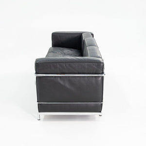 2008 LC2 Petite Modele Three Seat Sofa by Le Corbusier, Pierre Jeanneret, and Charlotte Perriand for Cassina in Black Leather