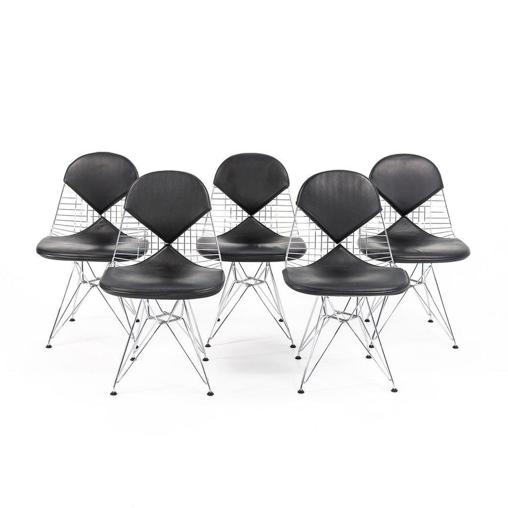 SOLD 2010s DKR-2 Dining Chair by Ray and Charles Eames for Herman Miller in Black Leather and Chrome Wire