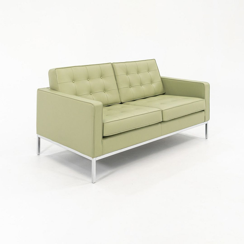 SOLD 2022 Florence Knoll Settee Sofa, Model 1205S2 by Florence Knoll for Knoll Studio in Green Leather