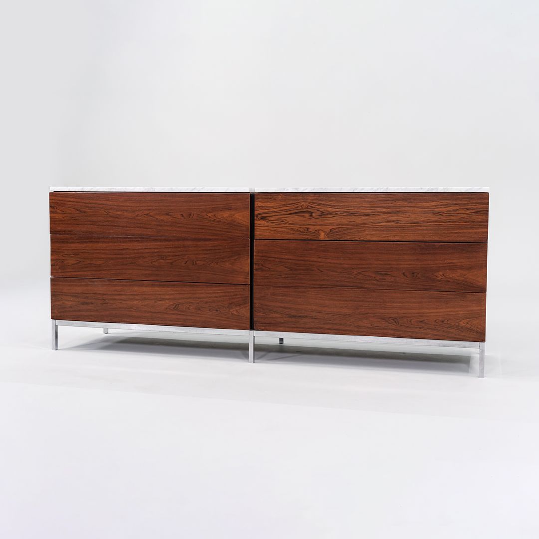 1950s Six-Drawer Rosewood Dresser by Florence Knoll for Knoll in Brazilian Rosewood and White Marble