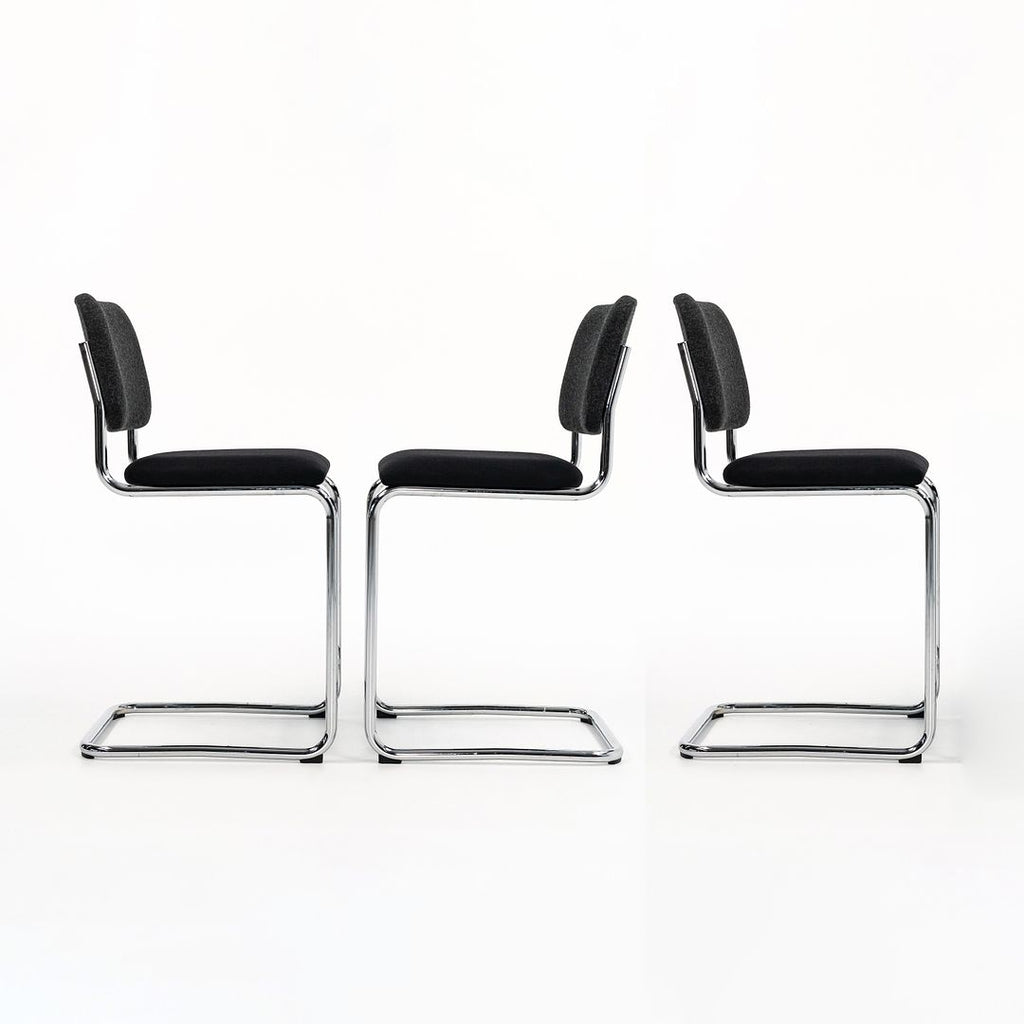 SOLD 2019 Set of Three Cesca Counter Stool 51CM by Marcel Breuer for Knoll in Chromed Steel and Fabric