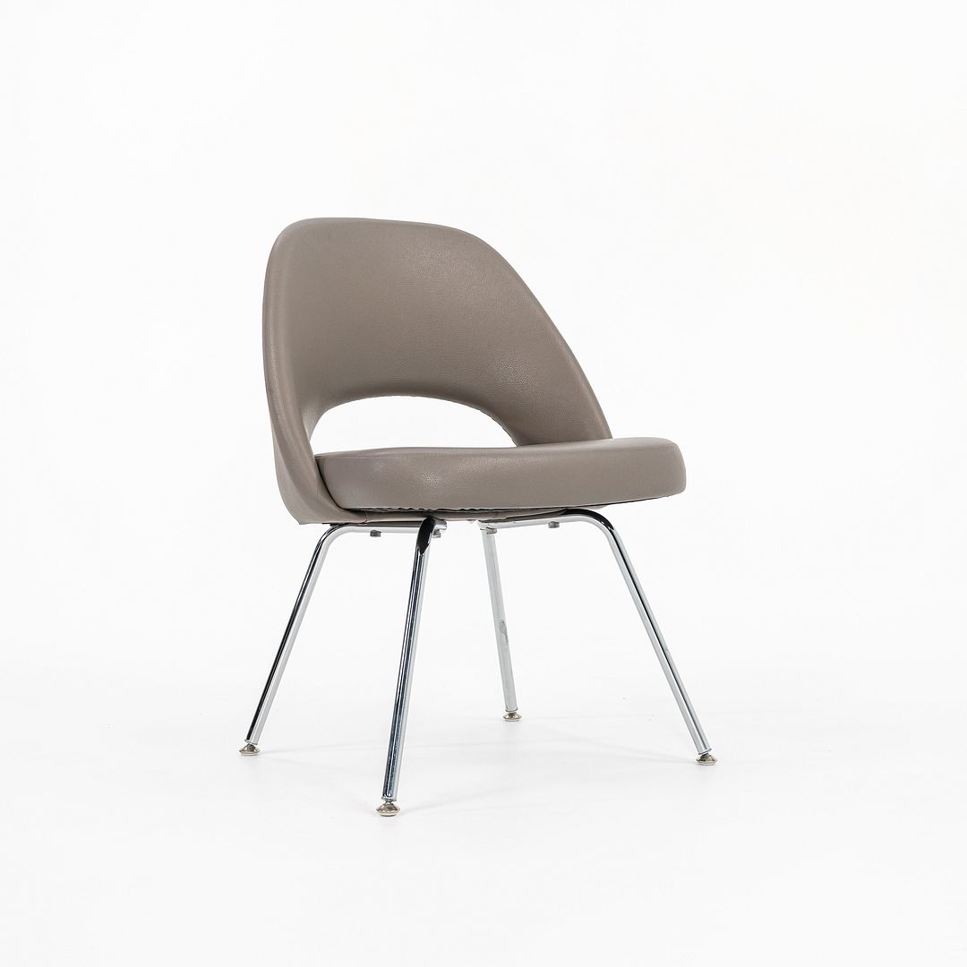 2010s Eero Saarinen for Knoll Armless Executive Side Chair Pebbled Grey Leather