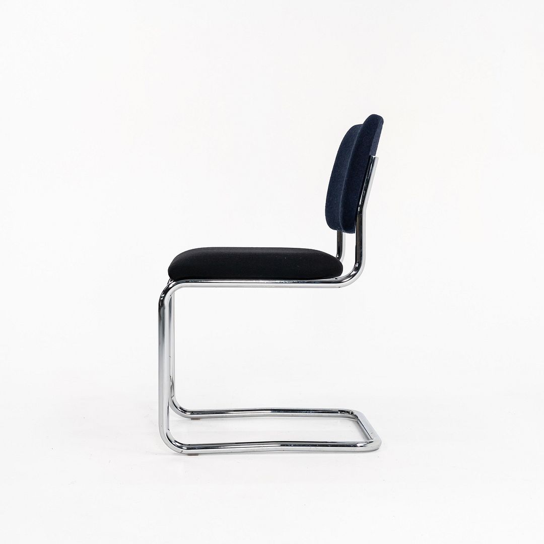 2019 Cesca Armless Side Chair, 51C by Marcel Breuer for Knoll in Chrome with Blue / Grey Fabric 7x Available