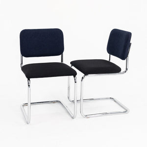 2019 Cesca Armless Side Chair, 51C by Marcel Breuer for Knoll in Chrome with Blue / Grey Fabric 7x Available