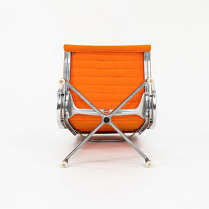 SOLD 1970s Eames Aluminum Group Lounge Chair, model EA124 by Ray and Charles Eames for Herman Miller in Orange Alexander Girard-Designed Hopsack Fabric
