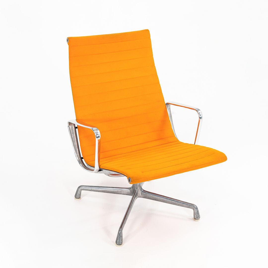 1970s Eames Aluminum Group Lounge Chair, model EA124 by Ray and Charles Eames for Herman Miller in Orange Alexander Girard-Designed Hopsack Fabric