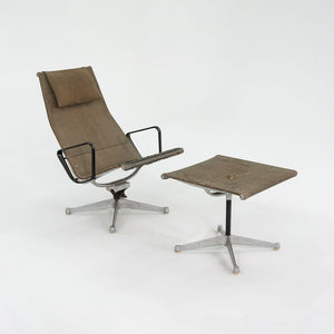 1958 Aluminum Group Lounge Chair, Model 682 by Ray and Charles Eames for Herman Miller in Rare Ratan Fabric