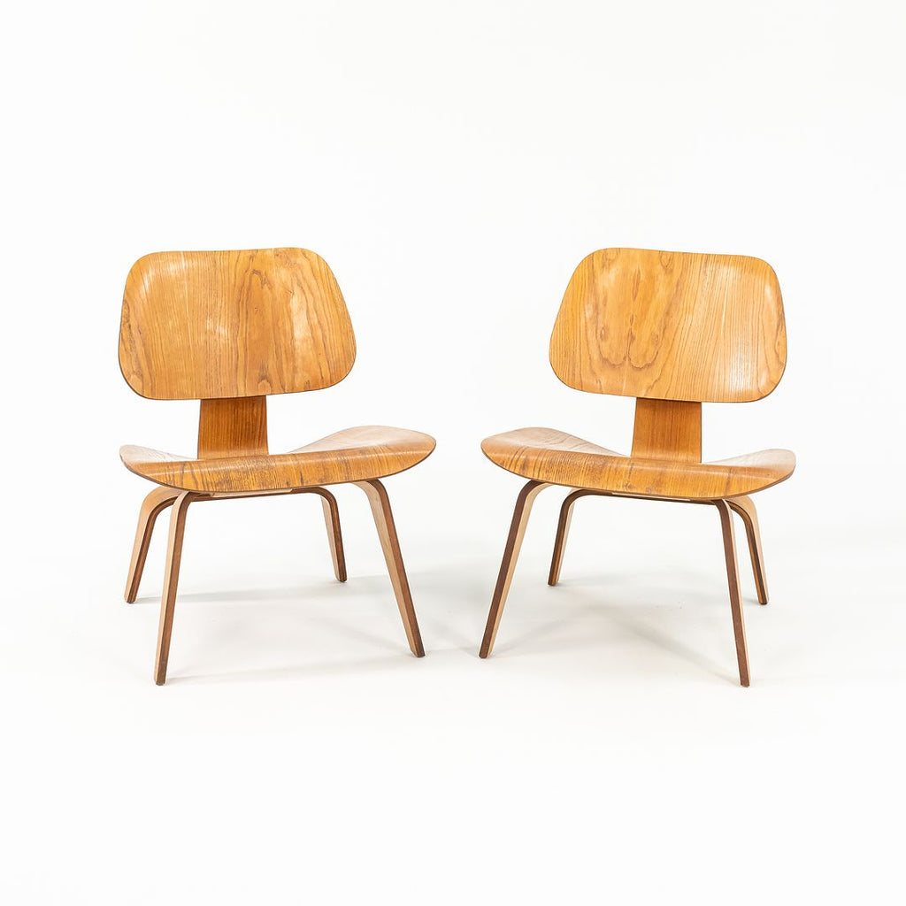 SOLD 1951 LCW Lounge Chairs by Ray and Charles Eames for Herman Miller, Evans Calico Ash, Rubber, Steel