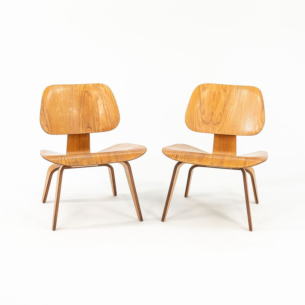 1951 LCW Lounge Chairs by Ray and Charles Eames for Herman Miller, Evans Calico Ash, Rubber, Steel