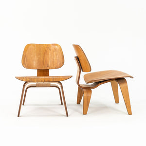 1951 LCW Lounge Chairs by Ray and Charles Eames for Herman Miller, Evans Calico Ash, Rubber, Steel