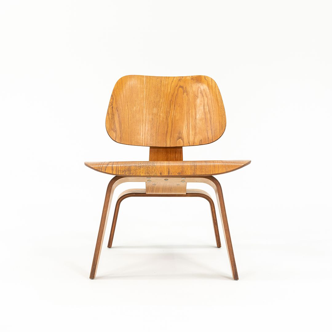 SOLD 1951 LCW Lounge Chairs by Ray and Charles Eames for Herman Miller, Evans Calico Ash, Rubber, Steel