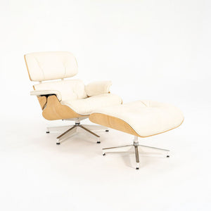 SOLD 2018 Eames Lounge Chair and Ottoman Models 670 and 671 by Charles and Ray Eames for Herman Miller in Ash and Ivory Leather