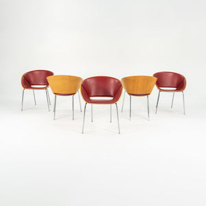 SOLD 1990s Set of Five Lipse Dining Chairs by Wolfgang Mezger for Walter Knoll in Red Leather and Bent Plywood