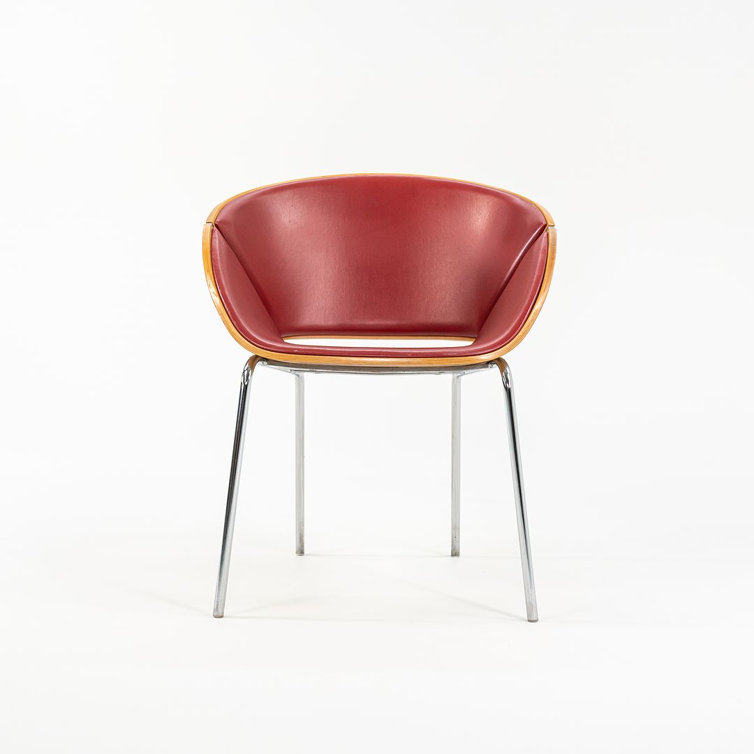 SOLD 1990s Set of Five Lipse Dining Chairs by Wolfgang Mezger for Walter Knoll in Red Leather and Bent Plywood