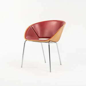 SOLD 1990s Set of Five Lipse Dining Chairs by Wolfgang Mezger for Walter Knoll in Red Leather and Bent Plywood