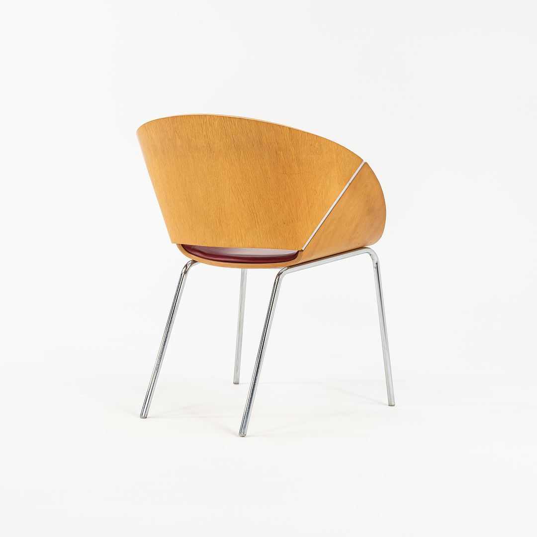 SOLD 1990s Set of Five Lipse Dining Chairs by Wolfgang Mezger for Walter Knoll in Red Leather and Bent Plywood