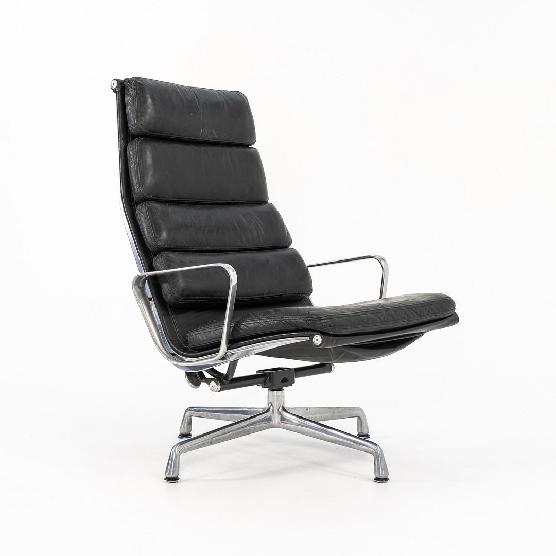 1988 Soft Pad Lounge Chair and Ottoman by Charles and Ray Eames for Herman Miller in Black Leather