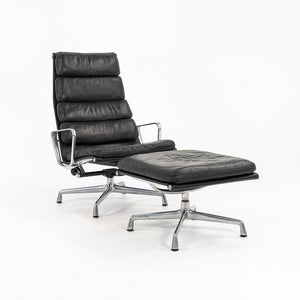 1988 Soft Pad Lounge Chair and Ottoman by Charles and Ray Eames for Herman Miller in Black Leather