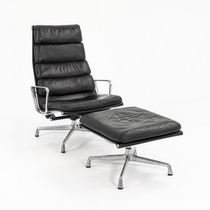 1988 Soft Pad Lounge Chair and Ottoman by Charles and Ray Eames for Herman Miller in Black Leather