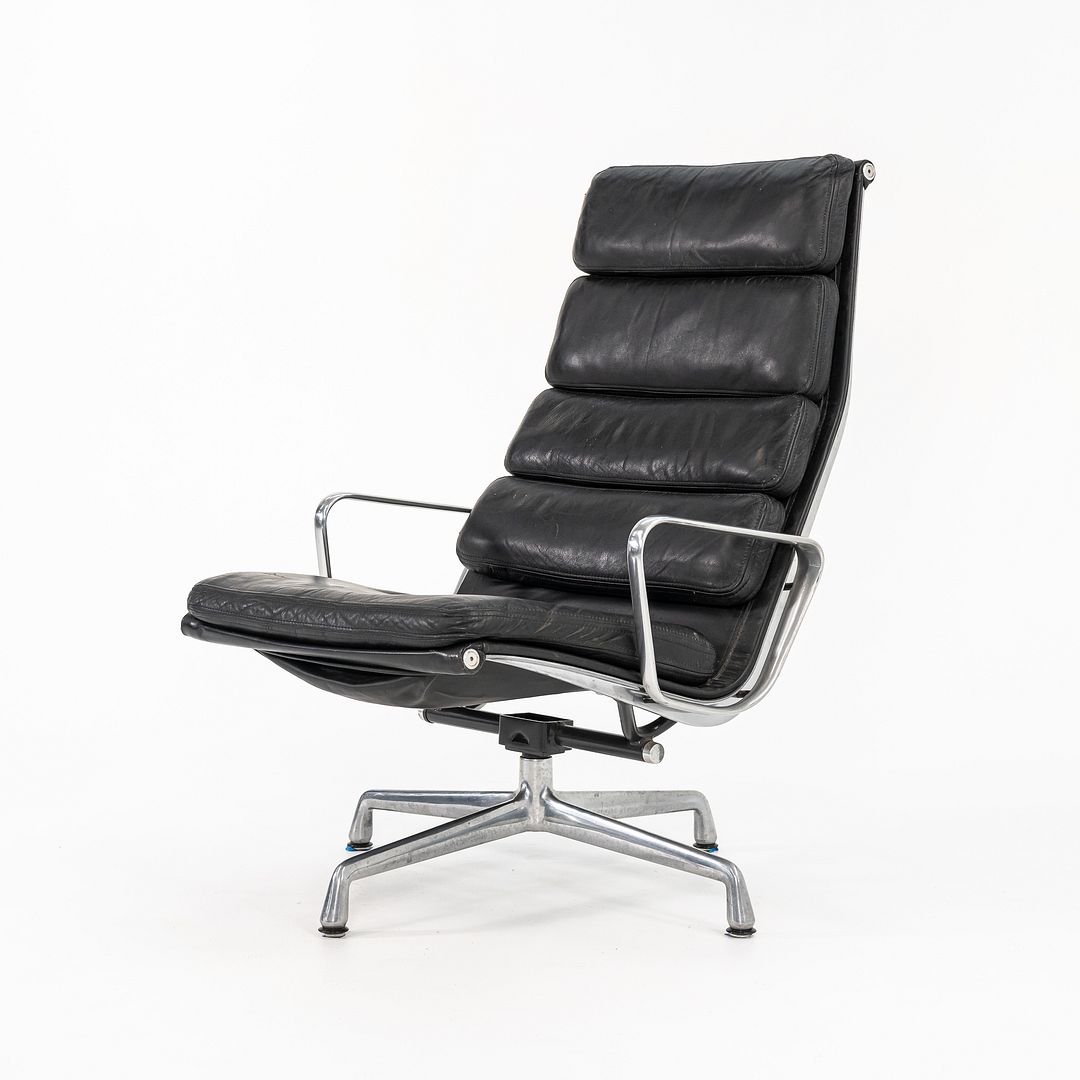 1988 Soft Pad Lounge Chair and Ottoman by Charles and Ray Eames for Herman Miller in Black Leather