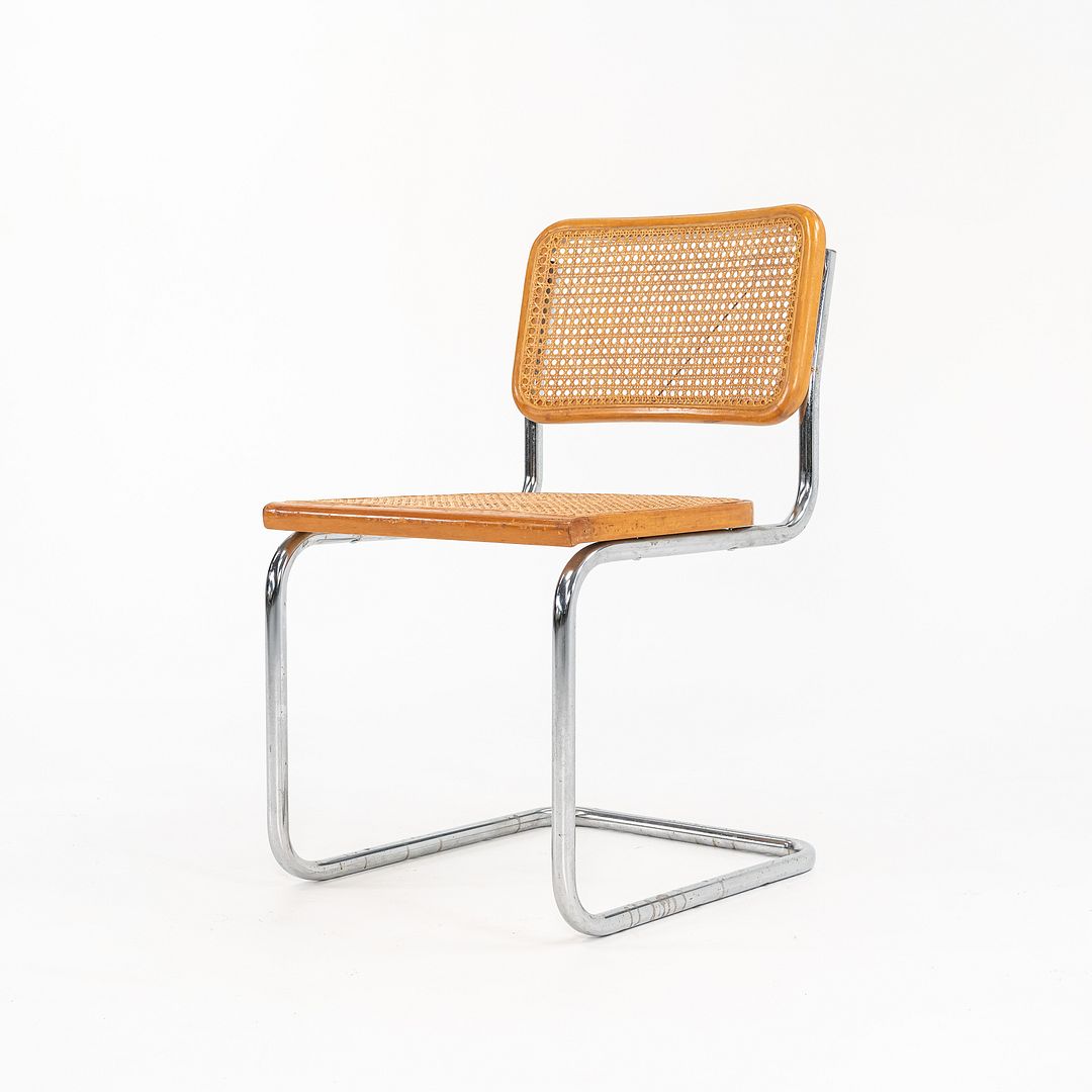 1970s Knoll Cesca Side Chair by Marcel Breuer in Beech, Cane, & Steel, Model B32