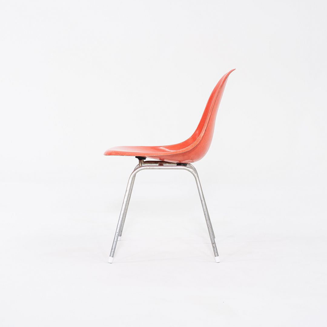 1958 Pair of Herman Miller Eames Fiberglass Dining Shell Chair in Red / Orange