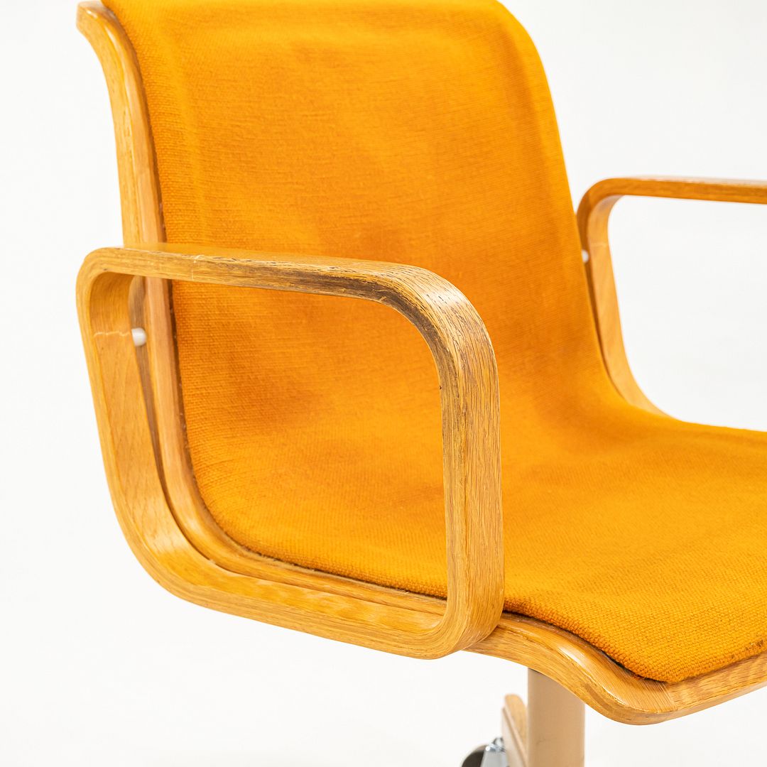 1970s Bill Stephens for Knoll Office Armchair in Oak w/ Orange Fabric Upholstery